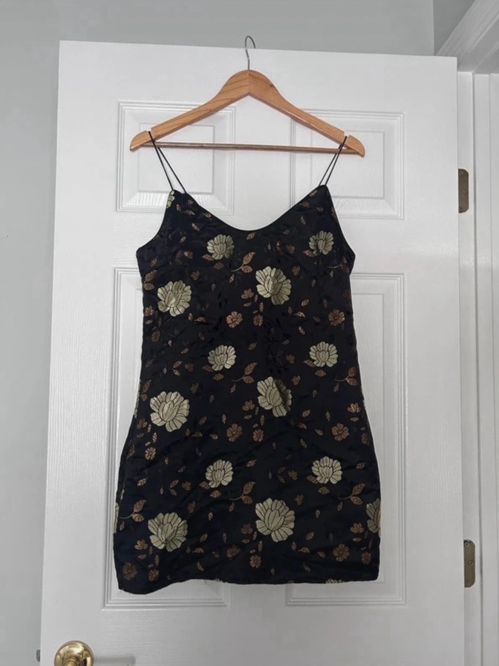 Forever 21 Black Floral Slip Dress with Gold-Tone Blooms